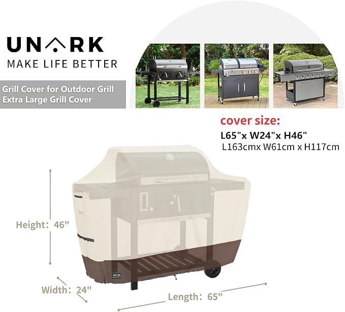 Grill Cover for Outdoor Grill 65 inch, Gas Grill Covers Heavy Duty Waterproof Suitable for Weber Genesis 2, All Weather Protection 65 Inch Grill Cover 65" L x 24" W x 46" H Beige and Brown