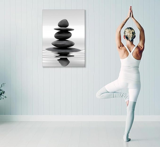 Zen Canvas Wall Art Black Stacked Stone Poster Print