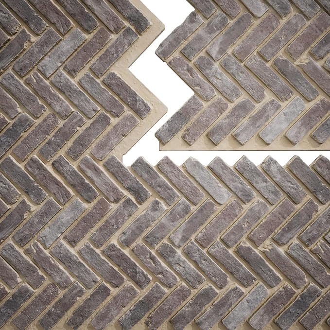 EverStone Herringbone Faux Brick Panel, 46 1/2"W x 25 1/4"H x 1"D, Limewashed