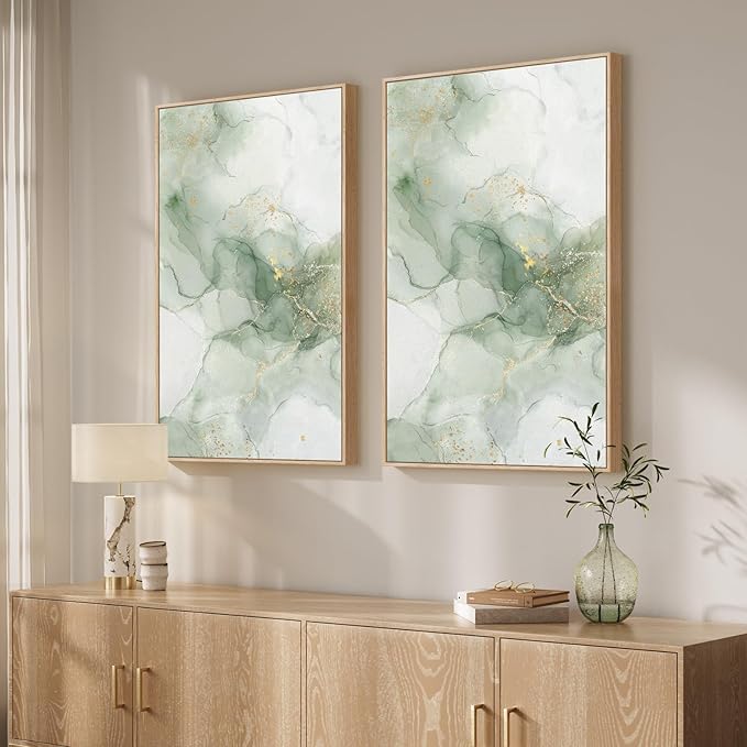 Framed Sage Green Abstract Wall Art