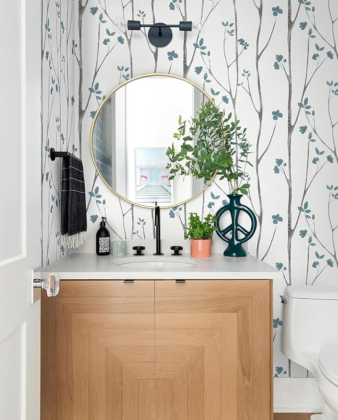 Timeet 16."x393.7"Blue Wallpaper Peel and Stick Wallpaper Leaf Wallpaper Floral