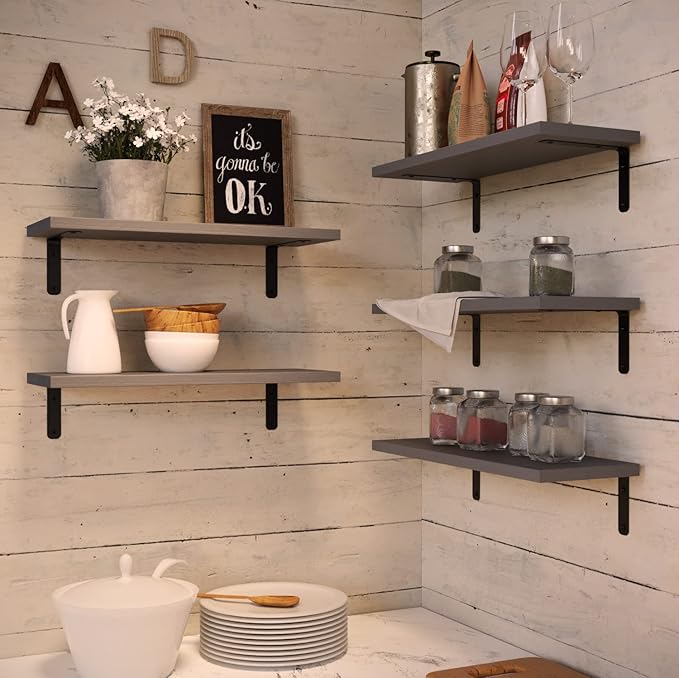 RICHER HOUSE Rustic Wood Bathroom Shelves Set of 5, Farmhouse Style Floating
