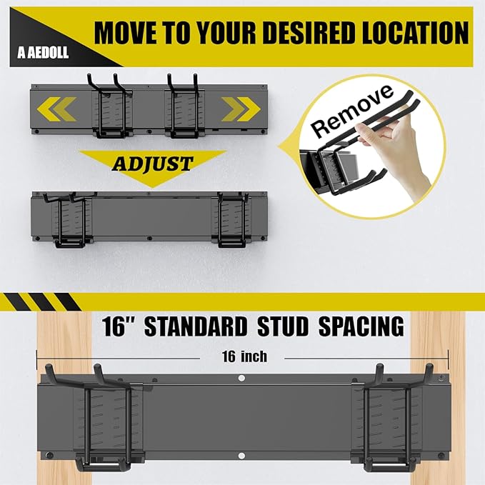 49.5" Garage Tool Organizer Wall Mount, 500lbs Tool Storage Organizer with Adjustable Sliding Hooks, Heavy Duty & Anti-Rust Garden Tools Storage Rack for Hanging Rake Broom/Mower/Snowboard