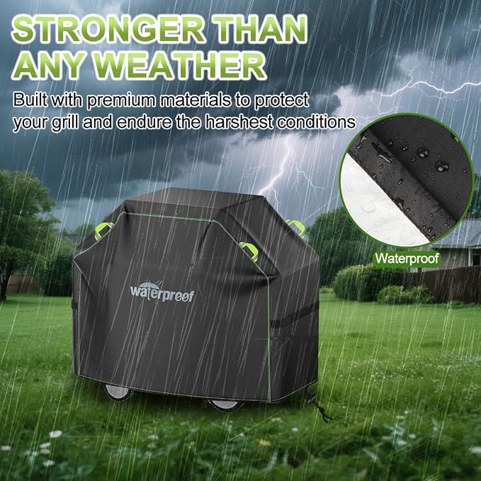 Grill Cover, 52 inch BBQ Grill Cover for Outdoor Grill, 420D Waterproof Fabric, UV & Fade Resistant, All-Weather Barbecue Gas Grill Cover with Handles, Straps & Adjustable Drawstring