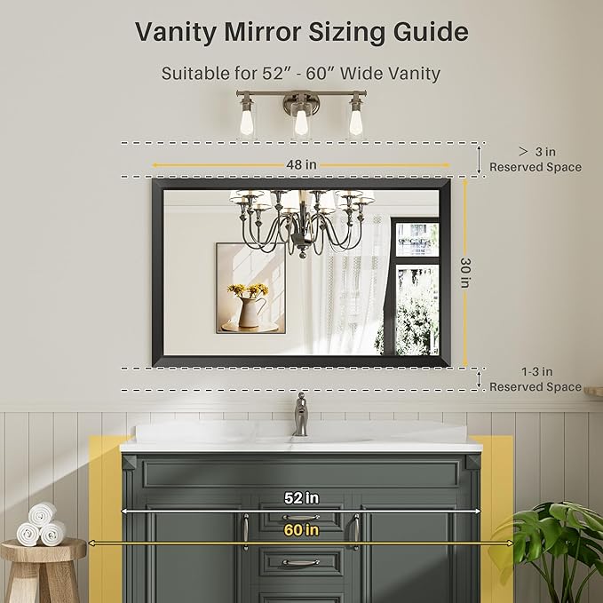 Briivue 48x30 Inch Black Bathroom Mirror