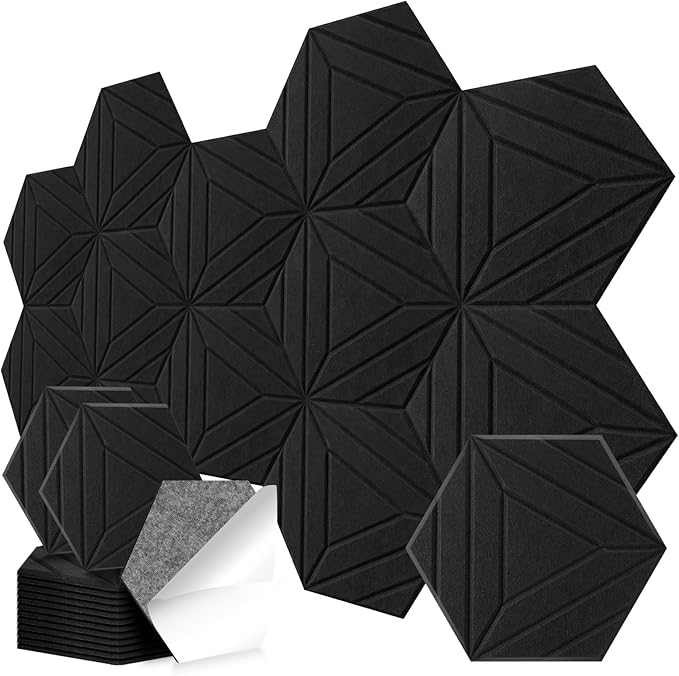 12 Pack Hexagon Acoustic Panels, DIY Sound Proof Foam Panels