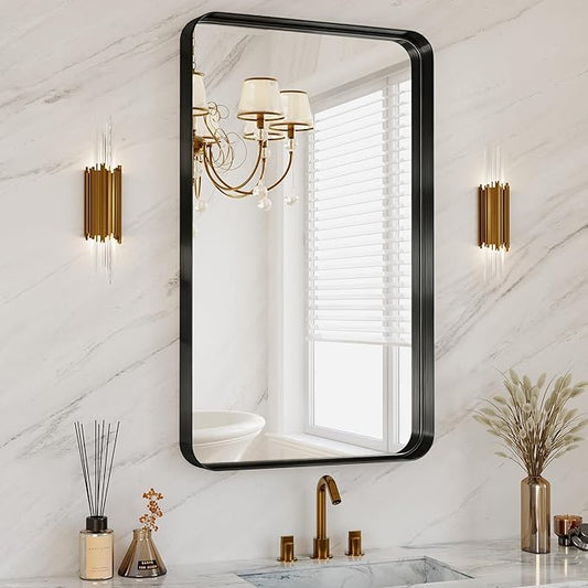 Black Bathroom Mirrors for Over Sink, 24X36 Inch Matte Metal Framed Vanity