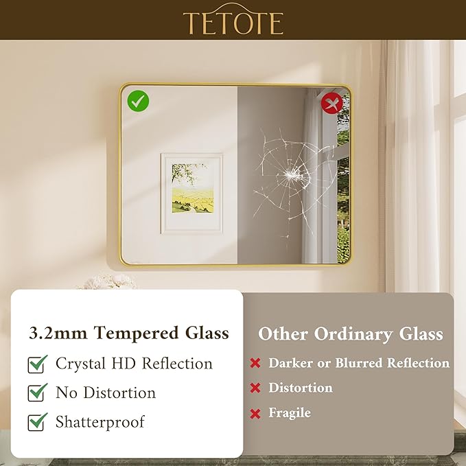 TETOTE 36 x 36 Inch Gold Mirror