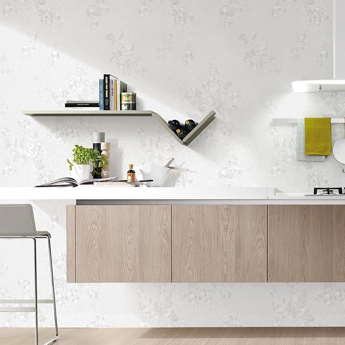 Erfoni White Embossed Peel and Stick Wallpaper Textured Floral Contact Paper
