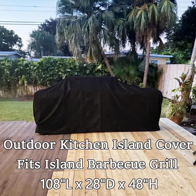 Stone Patio Grill Island Cover Waterproof 108 Inch Outdoor Kitchen Island BBQ Grill Cover for Heavy Duty 9ft Stainless Steel Outdoor Kitchen Set