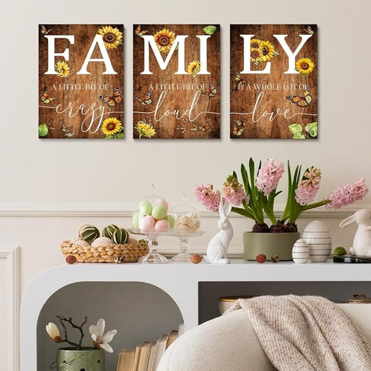 GUBIYU Farmhouse Family Wall Art Set of 3, Rustic Family Wall Decor