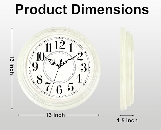 Vintage Wall Clock 13 Inch Quartz Silent Non-Ticking Analog Clock Battery