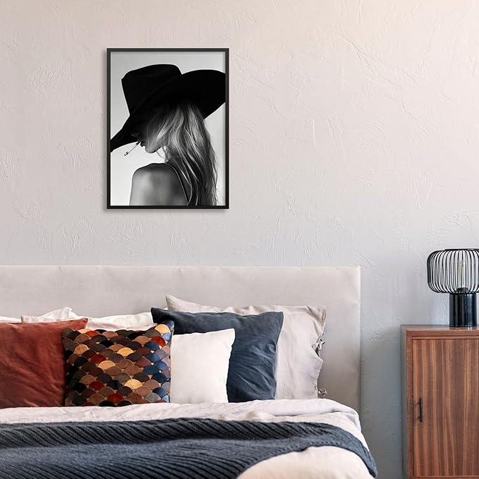 Trendy Black And White Black Framed Wall Art Cool Western Woman Smoking Prints