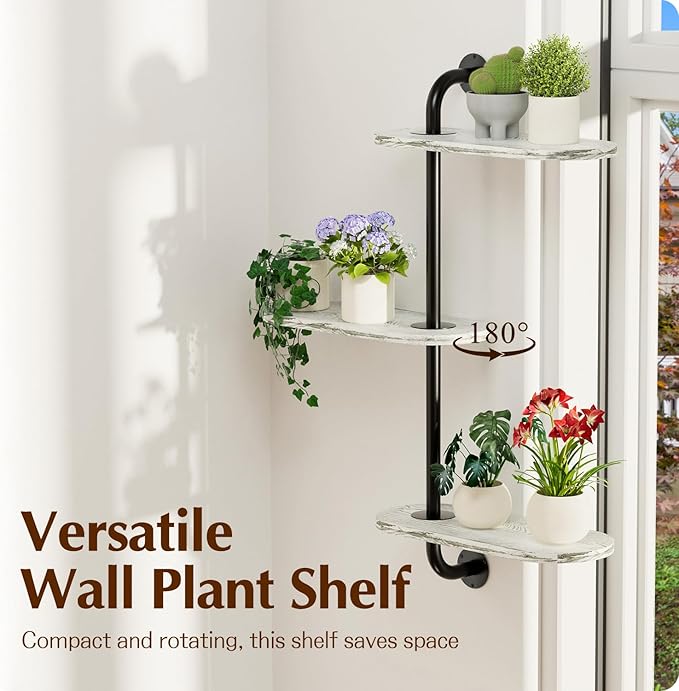 Rotating Window Plant Shelves 3-Tier, Wooden Window Shelf