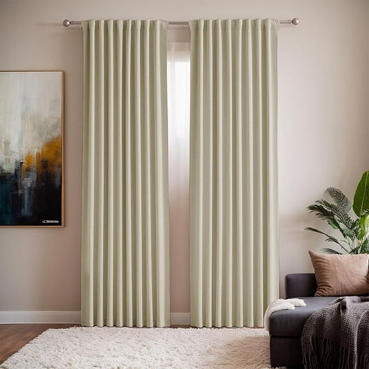 Beige Blackout Curtains for Living Room 52 x 90 Inch Long 2 Panels Set
