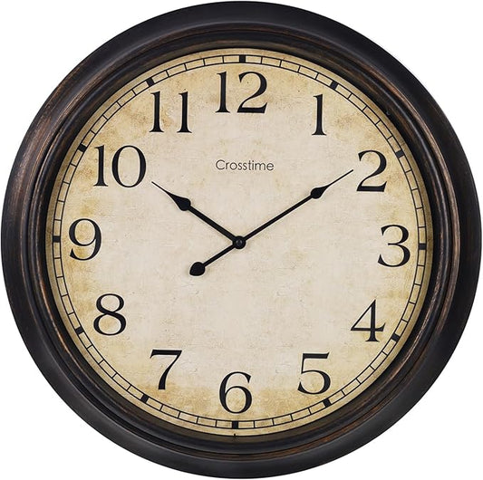 Crosstime 24 Inch Wall Clock Battery Operated Silent Round Vintage Large Wall