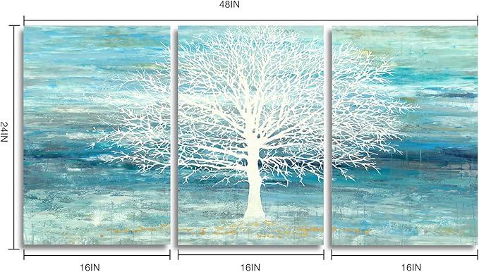 Yihui Arts Teal and Blue Canvas Wall Art