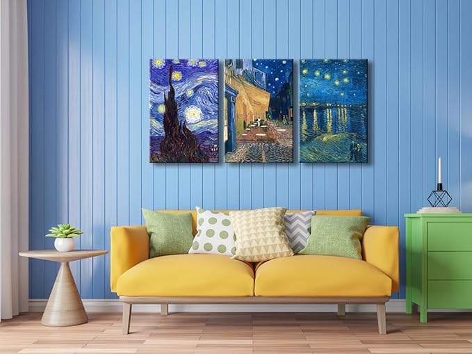 Wieco Art Large 3 Panels Canvas Prints of Vincent Van Gogh Paintings