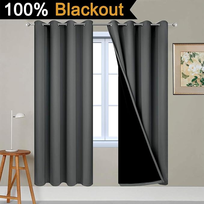 Yakamok 100% Blackout Curtains 72 Inches Long, 2 Thick Layers Thermal Insulated