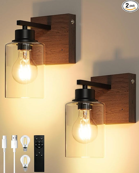 Battery Operated Wall Sconce Set of 2, Easy Install Dimmable Wireless Wall Lamps