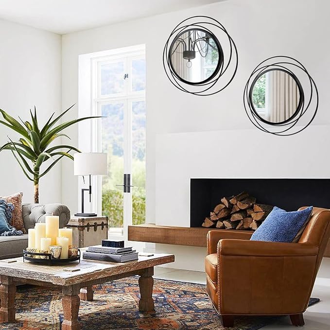 2 Set. Circle Mirrors for Wall Decor for Living Room Bedroom Bathroom Entryway