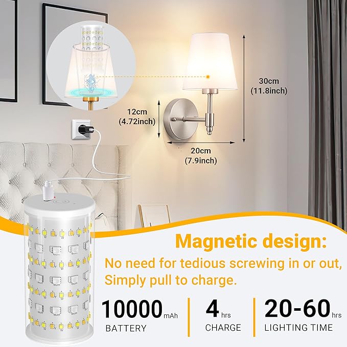 Vimhou Peel and Stick Wall Sconces, Stick On Wall Sconce Set of 2, Battery