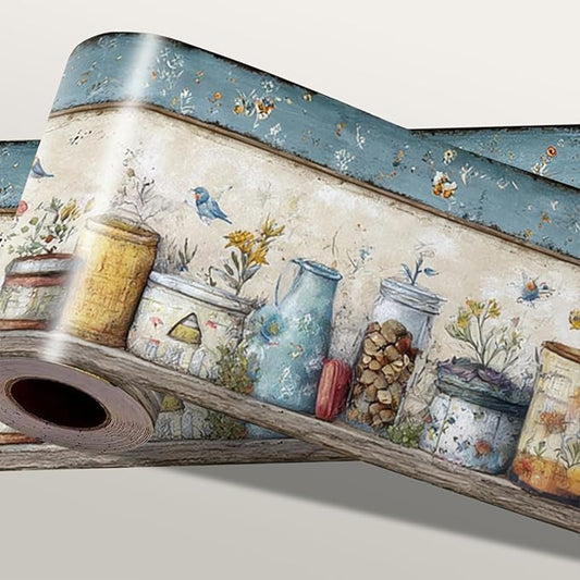 Rustic Country Mason Jar Wallpaper Border 196x4 Inch Peel and Stick Wall Border