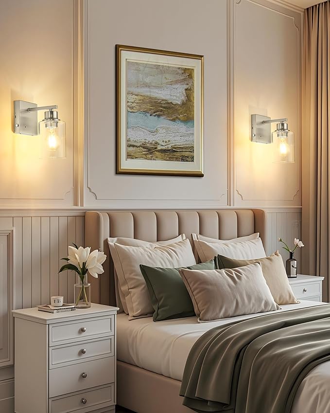 Rayogale Wireless Wall Sconces, Nickel Battery Operated Wall Sconce Set of 2