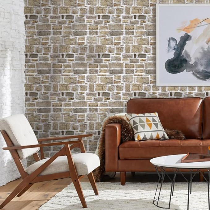 Commomy 10 Pcs 3D Stone Wall Panels Peel and Stick
