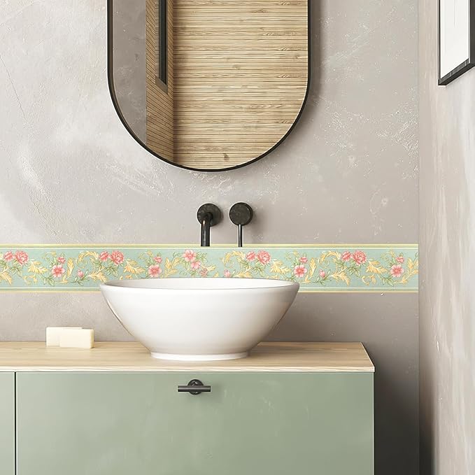 AbaBoorty Green Floral Wallpaper Border Decor 196"X4.1" Peel and Stick Wall