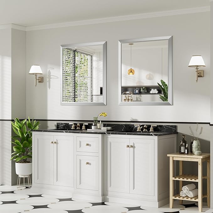 36x32 Inch Brushed Silver Bathroom Mirror