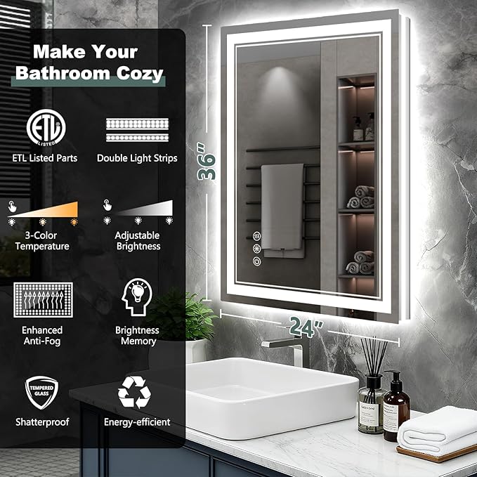 36x24 Inch LED Bathroom Mirror