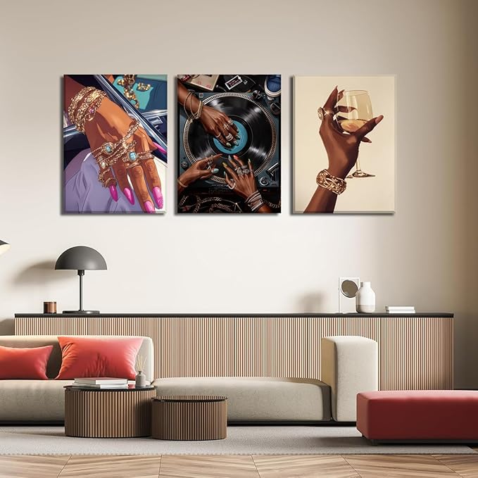 YFvrPt Black Woman Wall Art Set of 3, Trendy African American Women Wall Decor