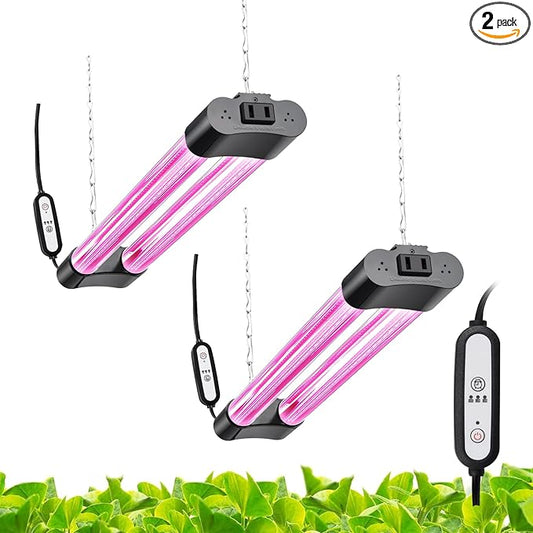 Hlite 16inch 2 Pack LED Grow Lights - Linkable Grow Lights for Indoor Plants, Full Spectrum Plant Lights Plug and Hanging Design with Auto On/Off Timer Hanging Grow Light from Seedling to Flowering