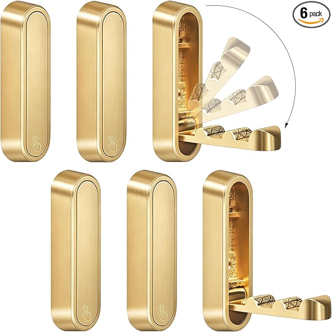 6PCS Foldable Wall Hooks, Zinc Alloy Flip Down Hooks, Retractable Wall Hooks