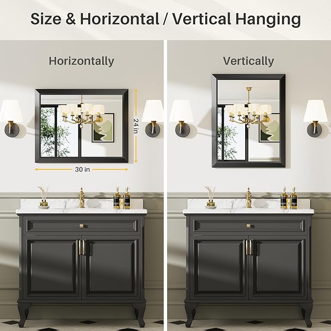 Briivue 24x30 Inch Black Bathroom Mirror