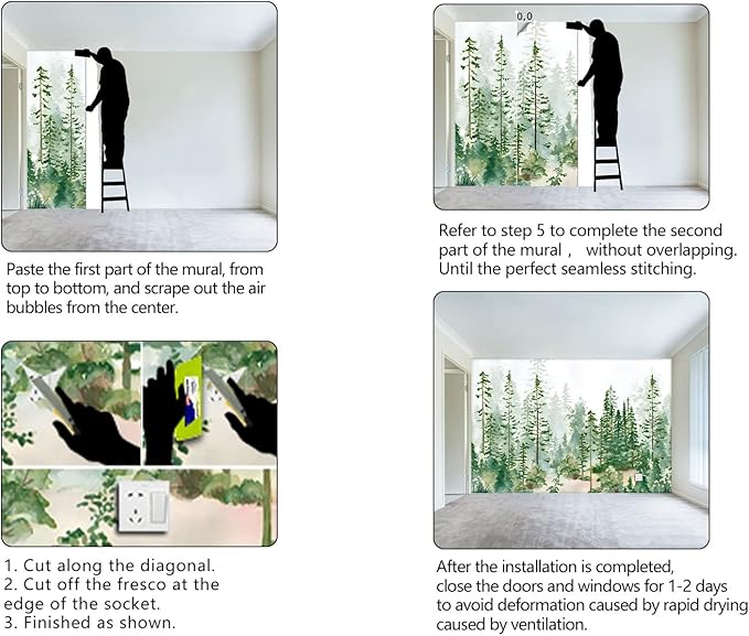 Boys or Girls Cartoon Pine Tree Forest wallpeper Nursery Kids Bedroom wall Mural
