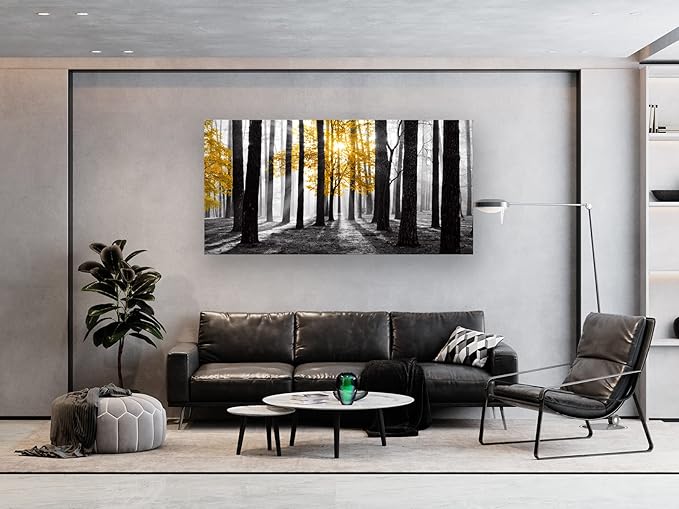 Cao Gen Decor Art S06362 Wall Art Canvas Painting Yellow Tree in Black and