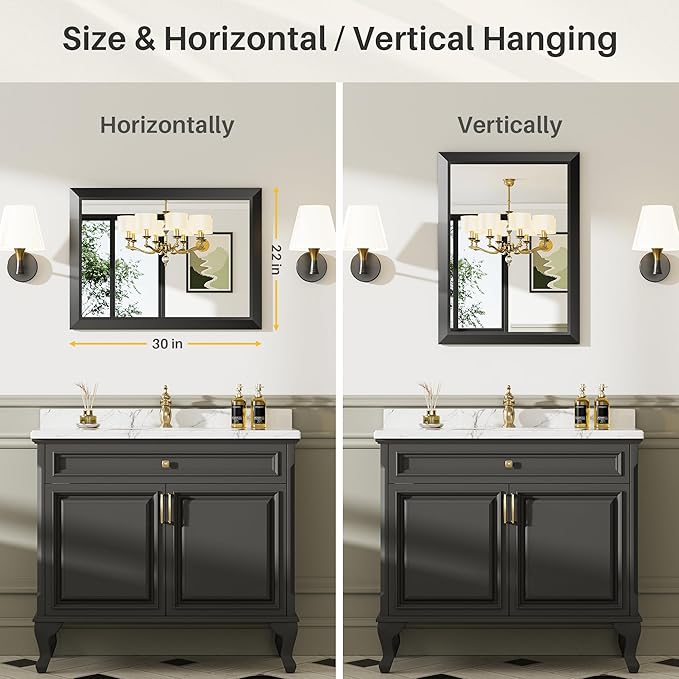 Briivue 22x30 Inch Black Bathroom Mirror
