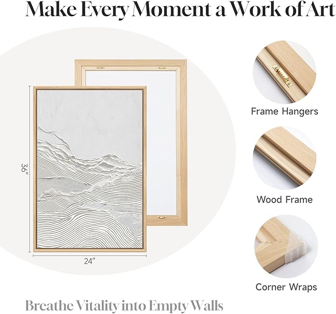 Large Framed White Abstract Wall Art Set of 2