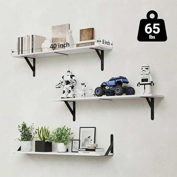 WOPITUES Floating Shelves for Wall 40″W x 8″D, Long Wall Mounted Shelves Set of