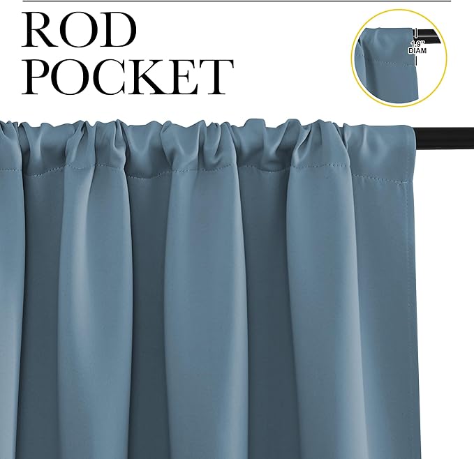NICETOWN Blackout Curtains for Living Curtains, Smoky Blue, 52 by 63 Inch