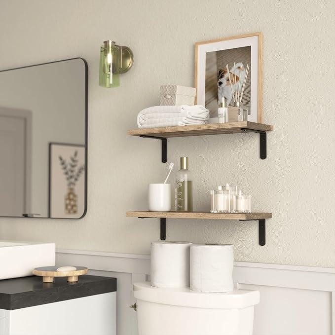 RICHER HOUSE Rustic Wood Shelves Set of 2, Farmhouse Style Floating Shelf