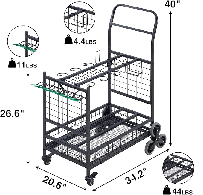 Lauren&Harold Garden Tool Organizer with 2 Stair-Climbing Wheels for Garage Storage, Garden Tool Rack, Up to 35 Long-Handled Tools, Rakes/Shovels/Yard Tools Storage Stand for Shed, Lawn and Outdoor