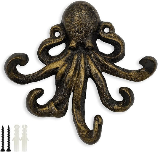 Octopus Cast Iron Wall Hook – Nautical Decorative Key Holder, Coastal Ocean