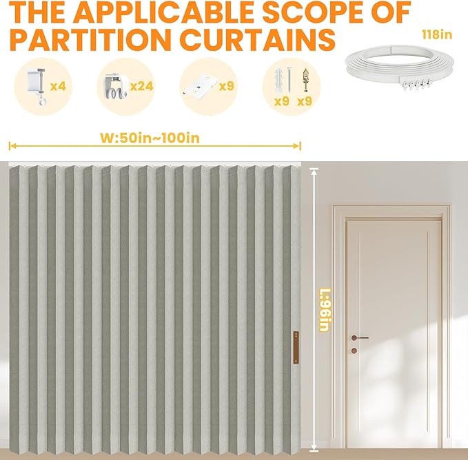 Room Divider Curtain Sets with Flexible Ceiling Track, Privacy Soundproof