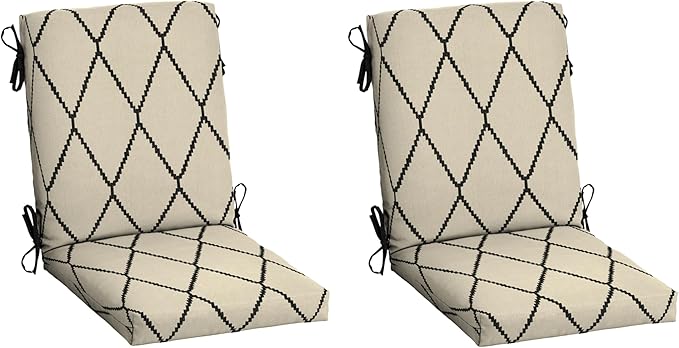 Arden Outdoor Dining Chair Cushion, 2 Pack, 20 x 20, Rain-Proof, Fade Resistant, Tan Diamond Trellis