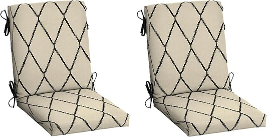 Arden Outdoor Dining Chair Cushion, 2 Pack, 20 x 20, Rain-Proof, Fade Resistant, Tan Diamond Trellis