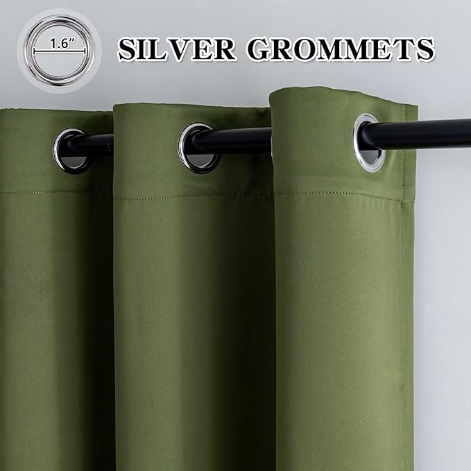IGEMAEVE Olive Green Curtains 96 Inch Length 2 Panels Set, Light Filtering