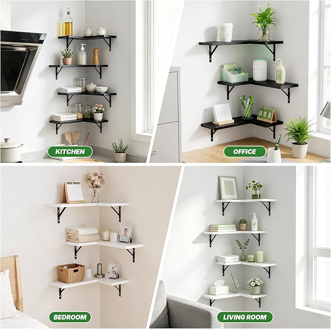 NATURE'S SOURCE Corner Floating Shelves Set of 4, Corner Shelves Wall Mounted